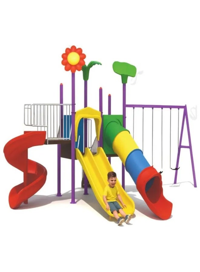 MYTS Garden Play Deck with 3 Swings & 3 Slides – Large Outdoor Playground Activity Centre for Children - Image 2